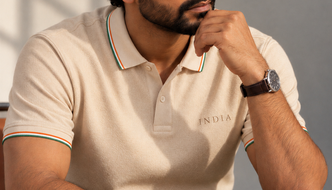 beige polo men