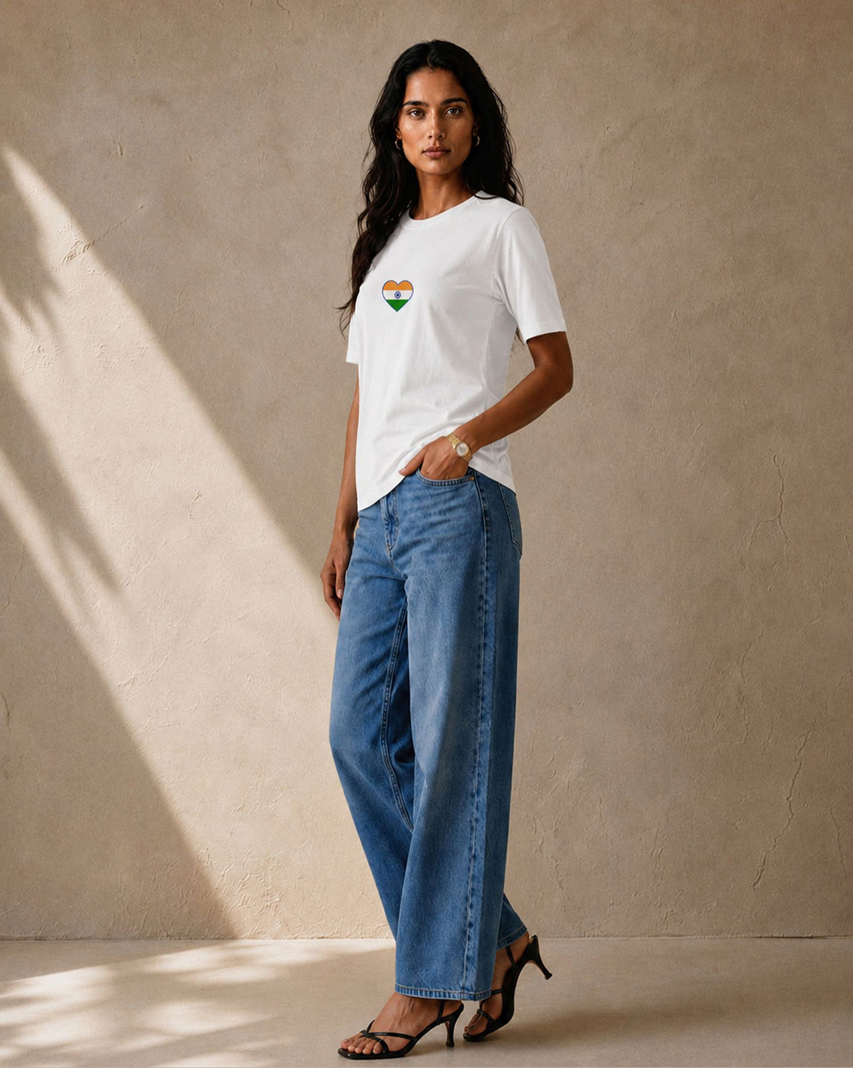 Tricolour Heart Women Crew White Front